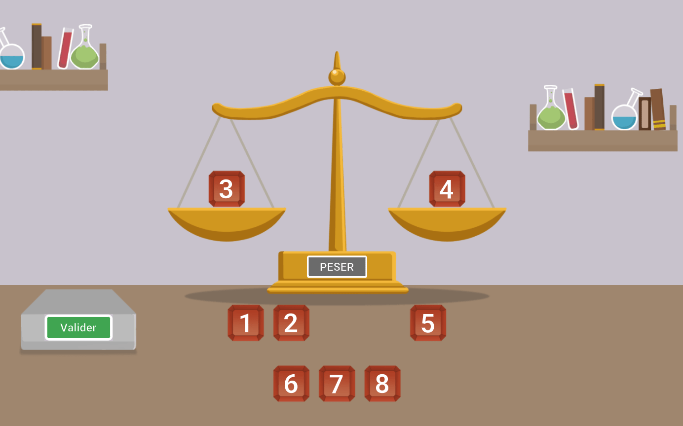 Les deux plateaux de la balance sont à la même hauteur.